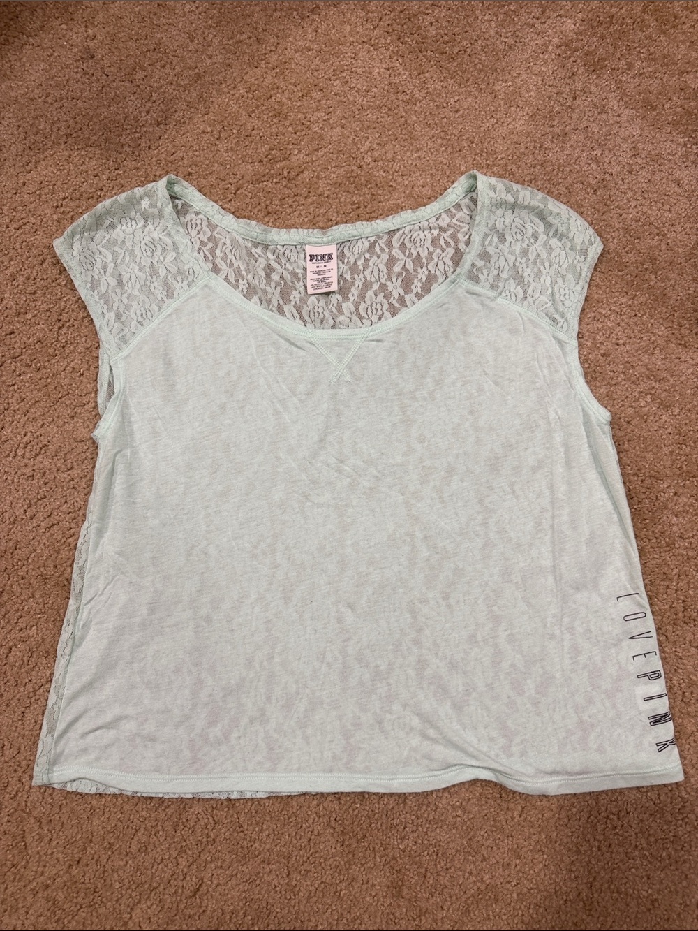PINK Victoria's Secret Mint Lace-Trim Cap Sleeve Camisole